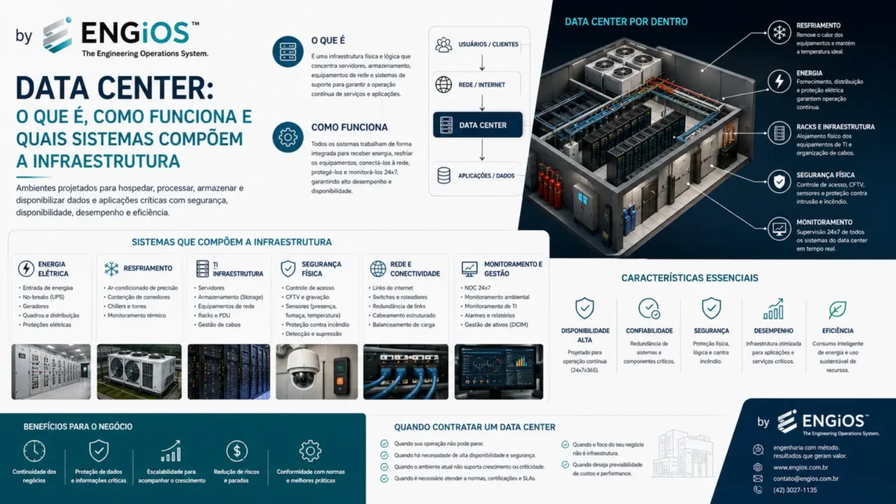 Imagem de um Data Center em detalhes, perspectiva, componentes